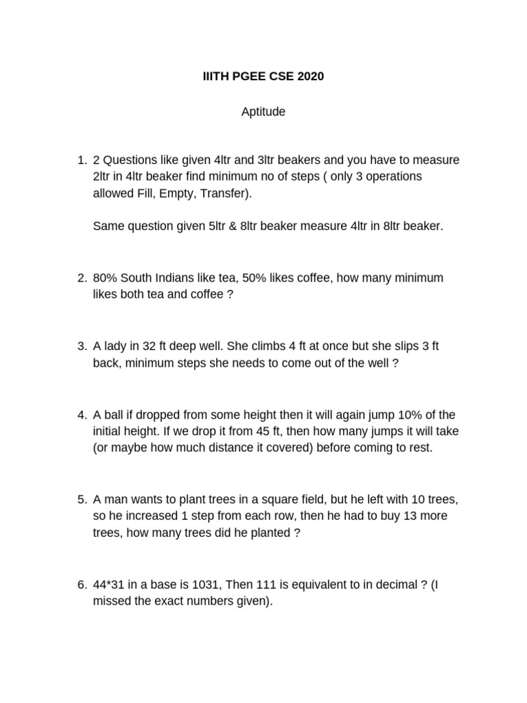 IIITH PGEE CSE 2020 Exam Overview | PDF | Bit | Cable Television