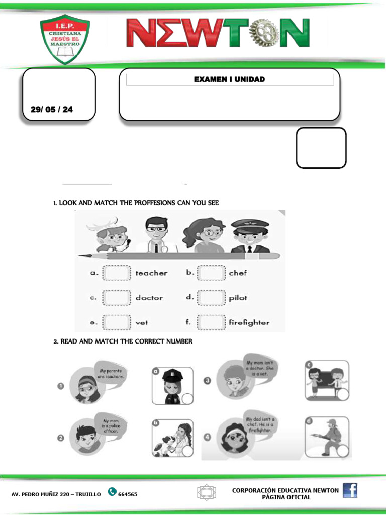 Examen de Inglés para Primaria 1er Grado | PDF