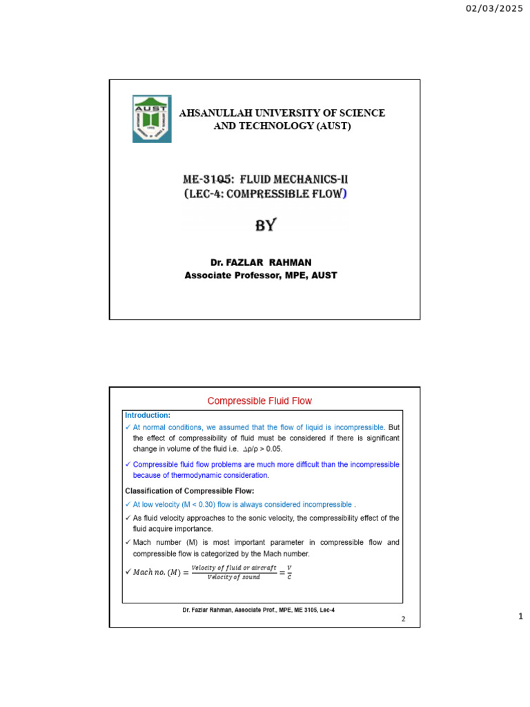 2.5 Lec 5 Compressible Fluid Flow | PDF | Fluid Dynamics | Mechanical ...