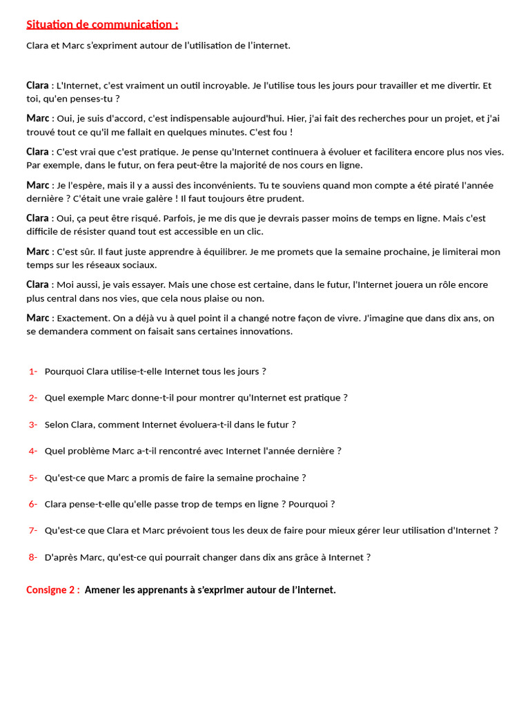 Dialogue sur l'utilisation d'Internet | PDF | Verbe