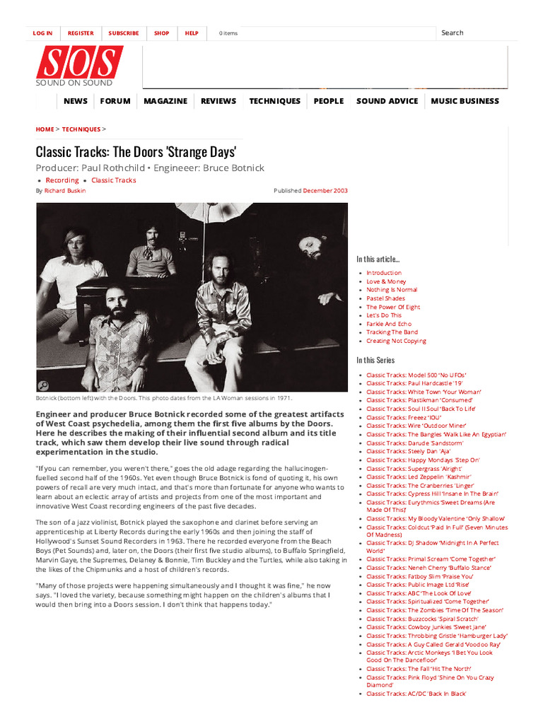 The Doors' 'Strange Days' Production Insights | PDF | Sound Recording