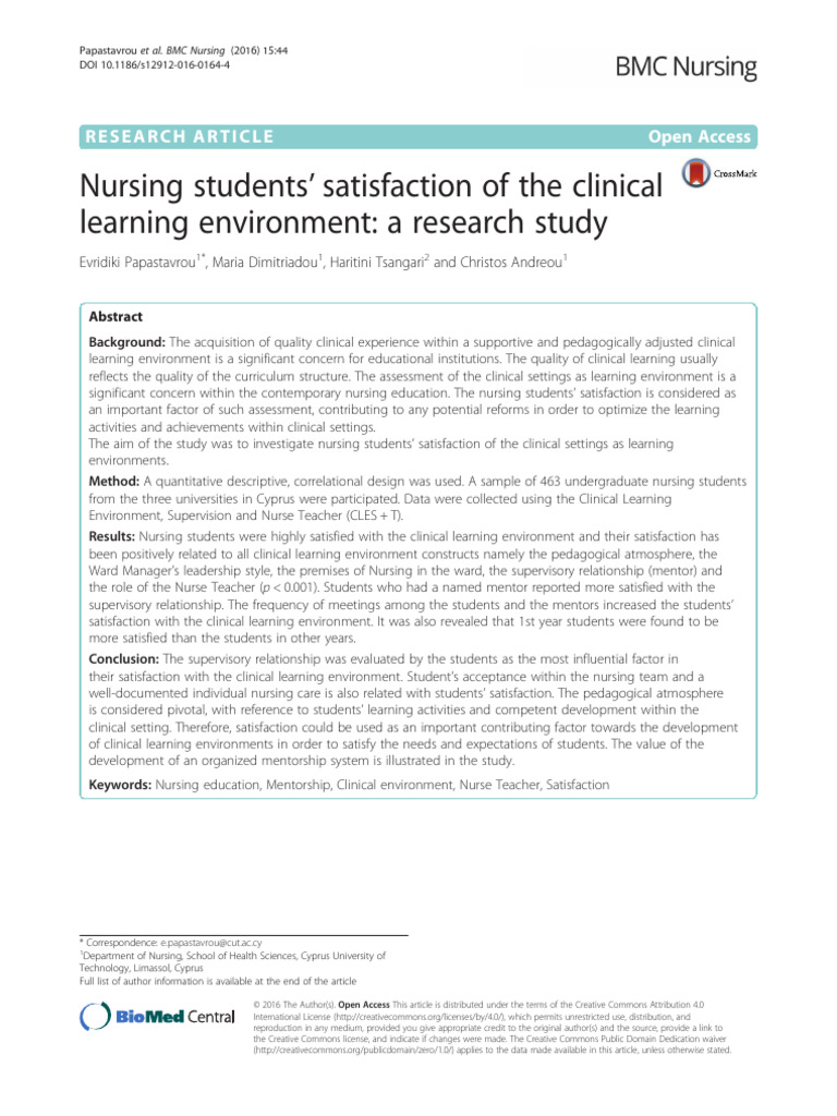 Nursing Students' Satisfaction in Clinical Learning | PDF | Pedagogy ...