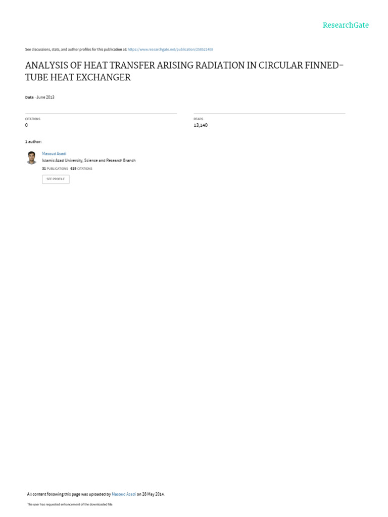 Heat Transfer Analysis in Finned-Tube Exchanger | PDF | Heat Transfer ...