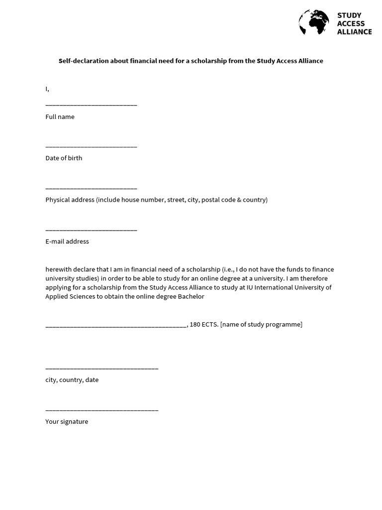 Scholarship Financial Need Declaration | PDF