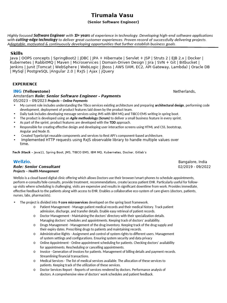 Senior Software Engineer Profile | PDF | Patient | Java (Programming ...