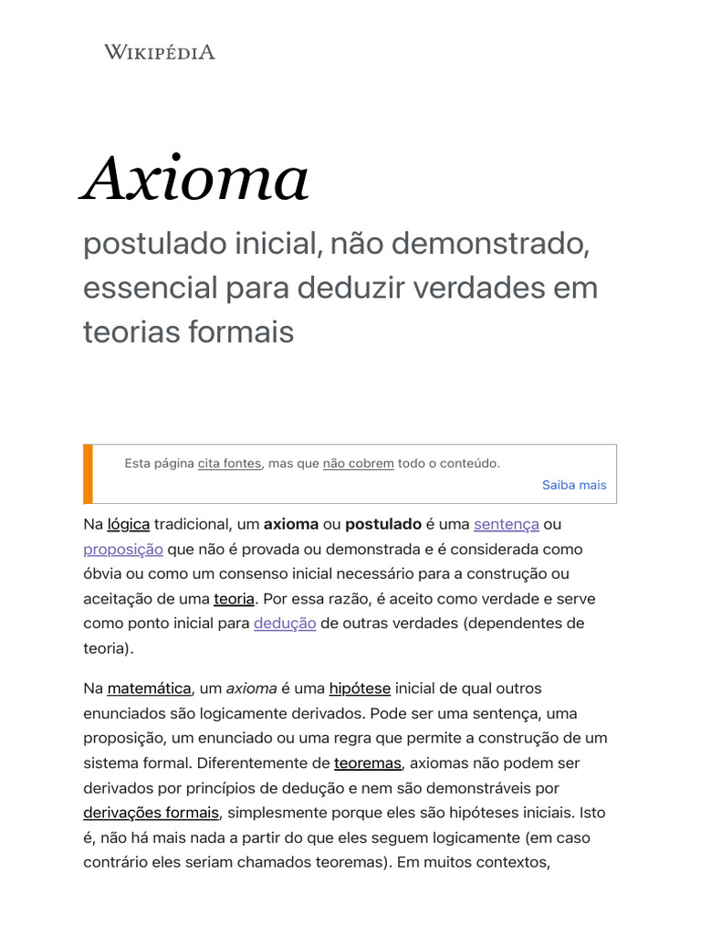 Definição e Exemplos de Axiomas | PDF | Axioma | Matemática