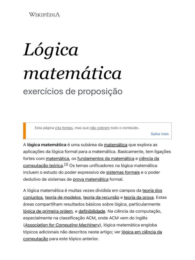 Lógica Matemática - Wikipédia, A Enciclopédia Livre | PDF | Lógica ...