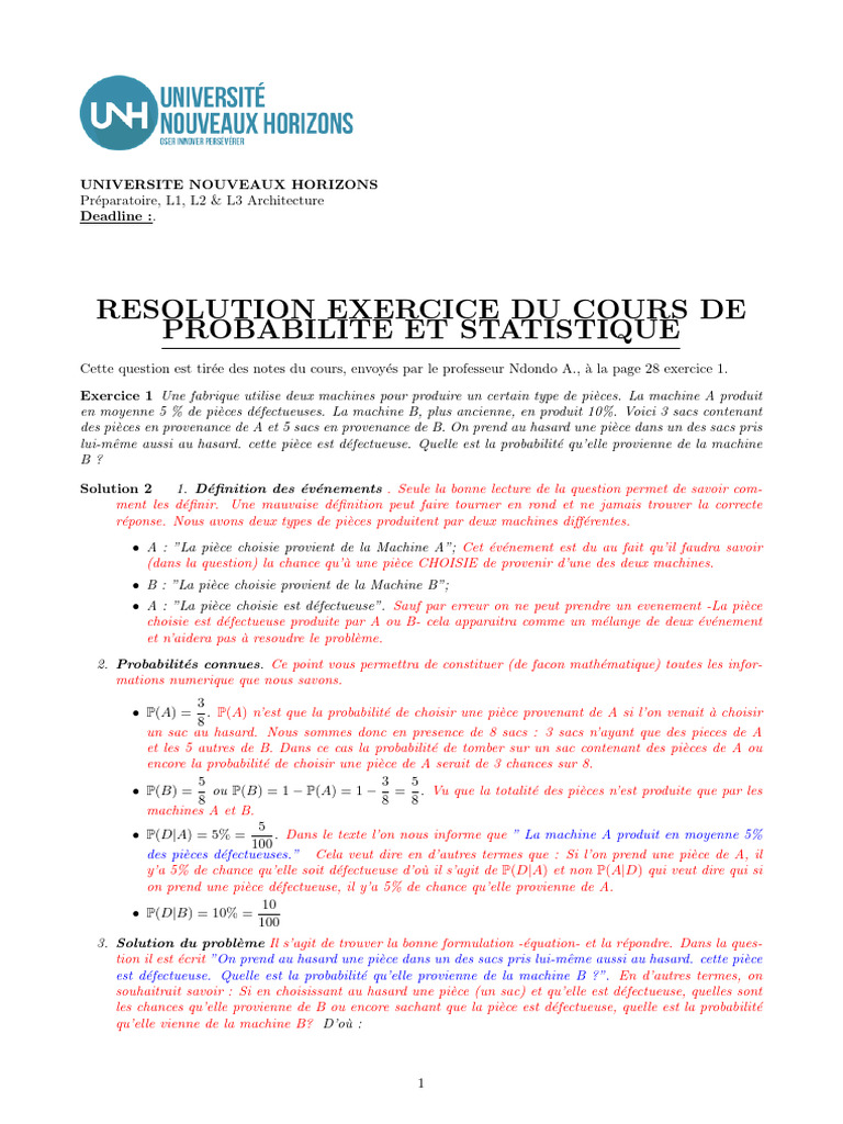 Probabilité d'une pièce défectueuse B | PDF | Mathématiques | Théorie ...