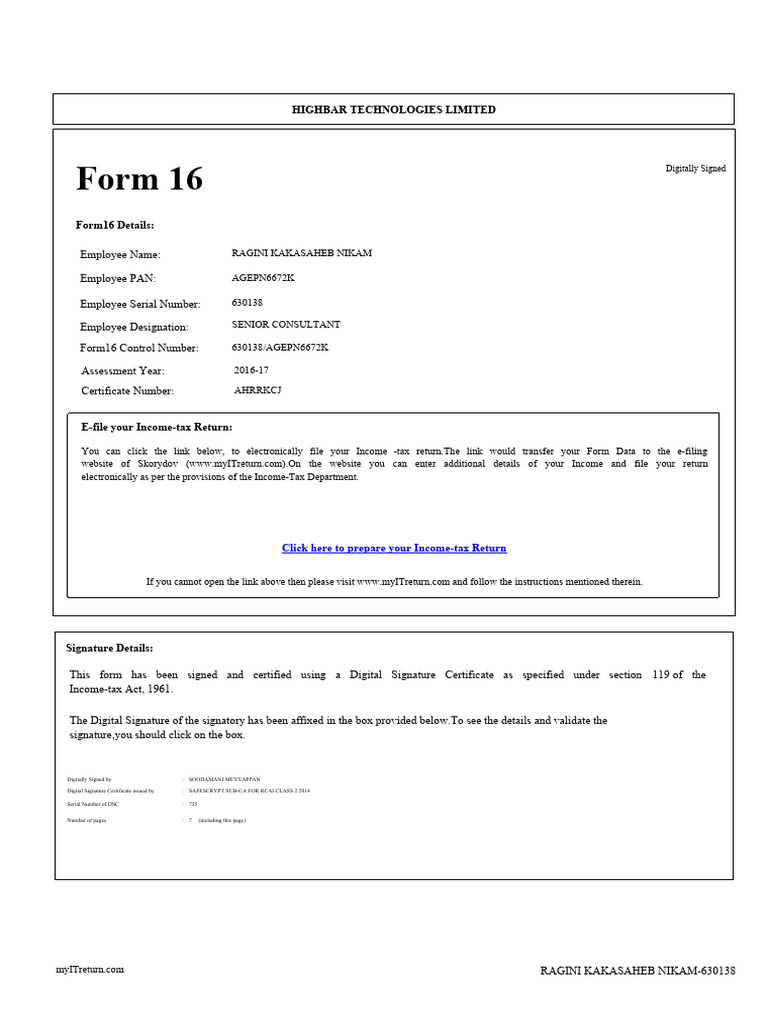 Ay 16-17 - Form - 16 - 630138 | PDF | Employee Benefits | Salary