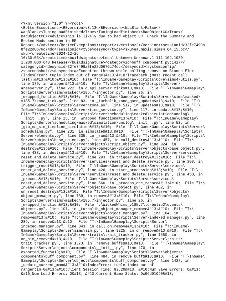 WickedWhims v185b Exception Report | PDF | Ibm Pc Compatibles | Software