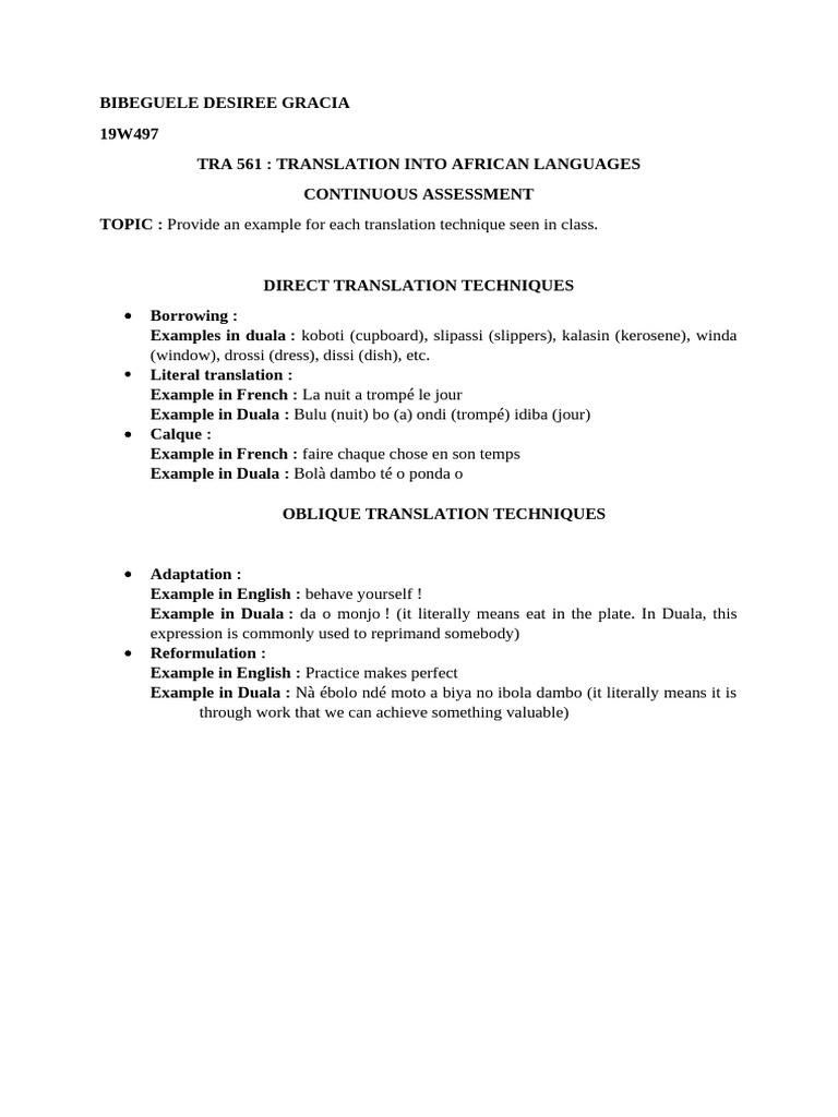 Translation Techniques in Duala | PDF