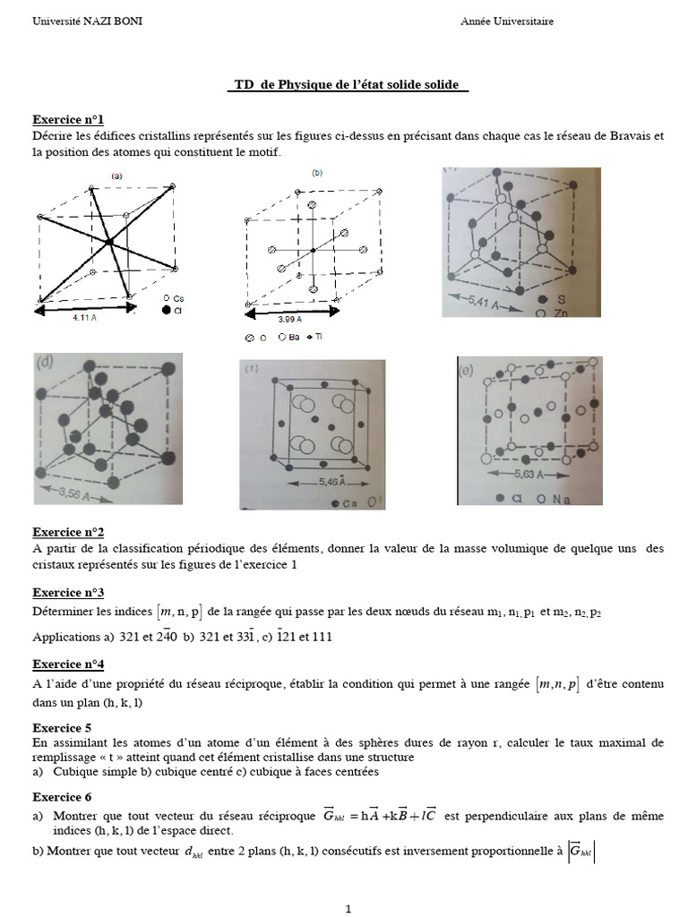 TD de Physique de l'État Solide 2021-2022 | PDF | Structure cristalline ...