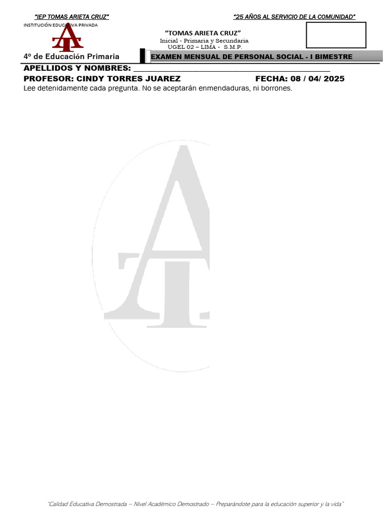 EXAMEN MENSUAL DE PERSONAL SOCIAL 4to | PDF | Drogas