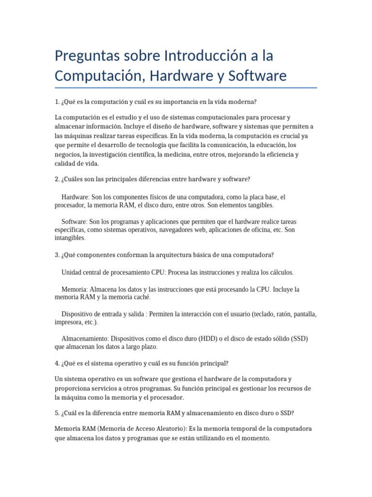 Introducción a Computación: Hardware y Software | PDF | Hardware de la ...