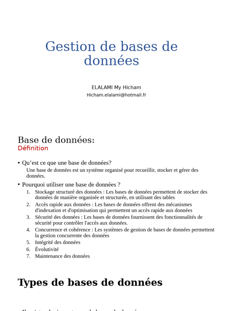 Gestion des bases de données SQL | PDF | SQL | Bases de données