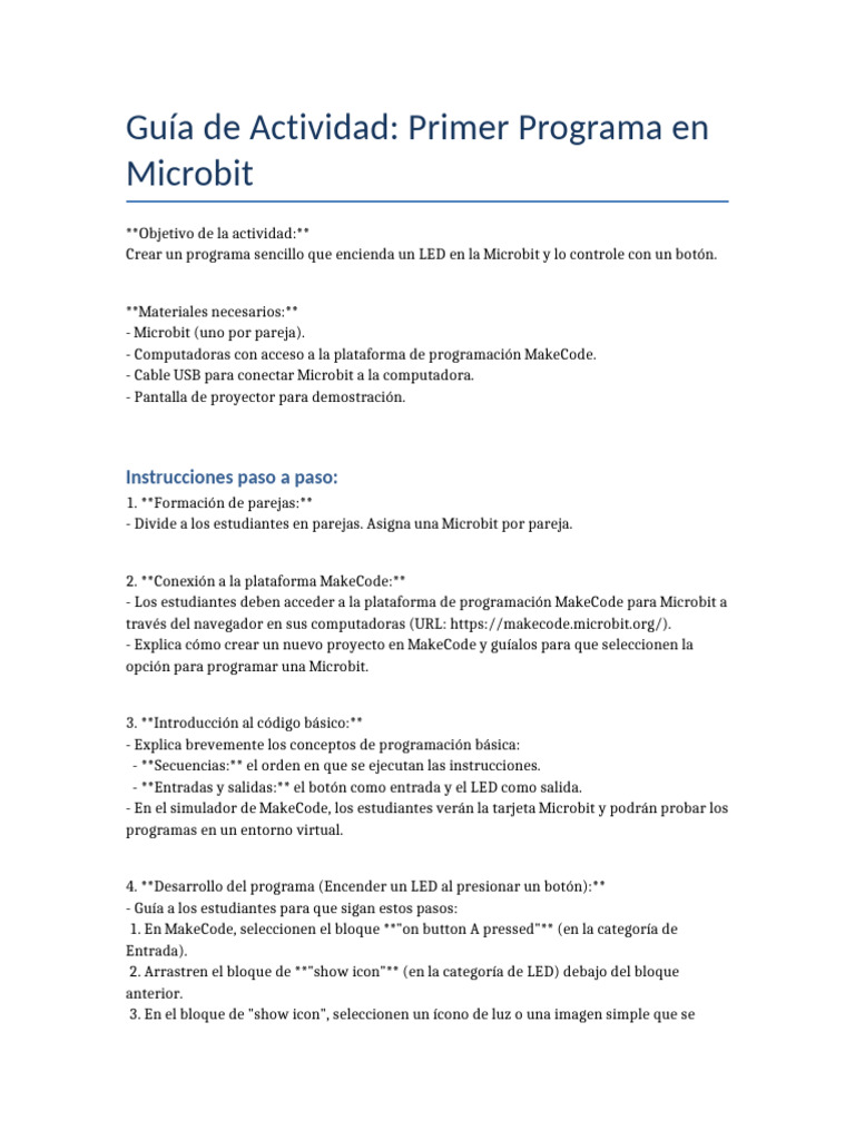 Programa LED en Microbit: Guía Práctica | PDF | Programa de computadora ...