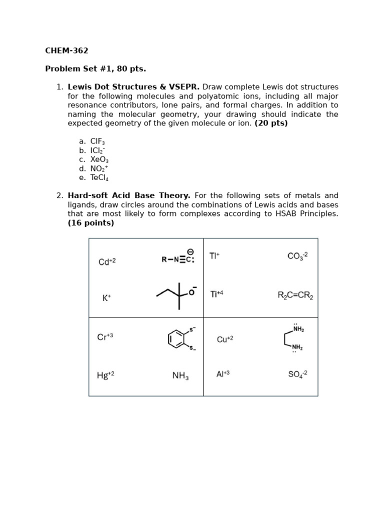 Chemistry Problem Set: Lewis Structures & More | PDF