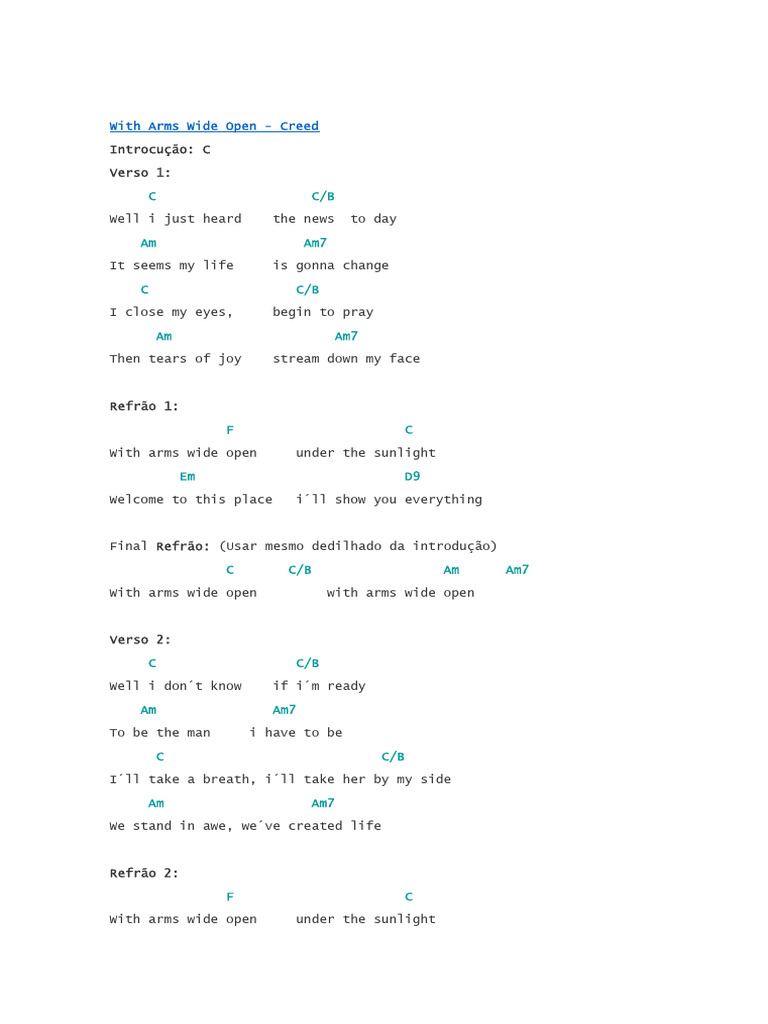 Creed - With Arms Wide Open Lyrics | PDF