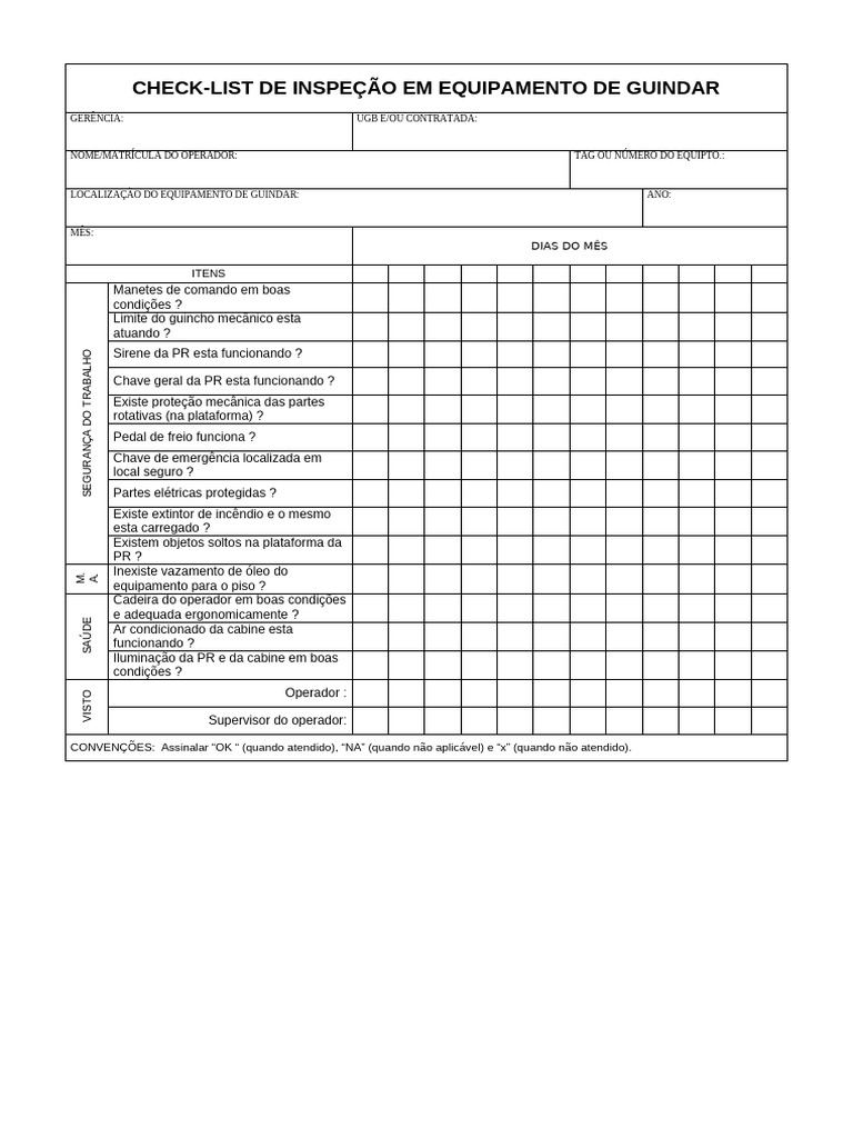 Check List Equipamentos de Guindar | PDF