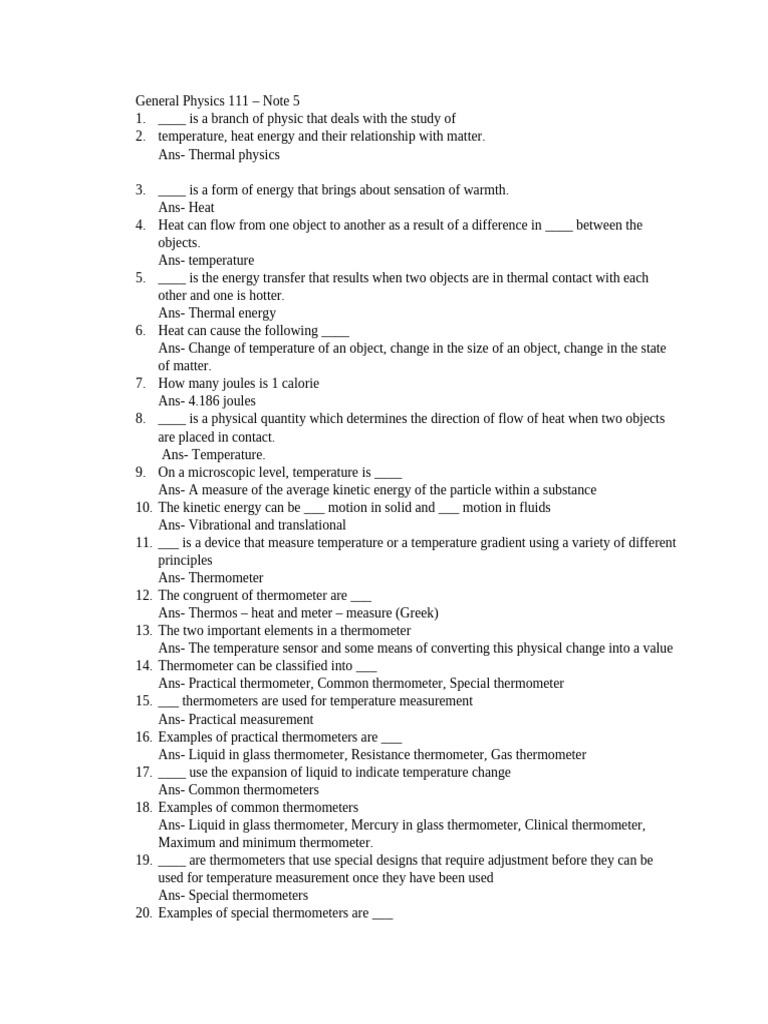 Thermal Physics Concepts and Thermometers | PDF | Heat Transfer ...