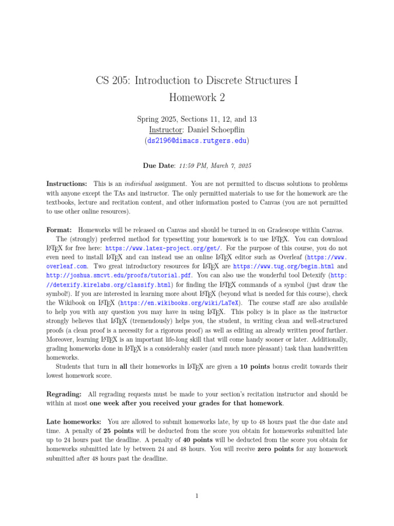 CS 205 Discrete Structures I Homework 2 | PDF