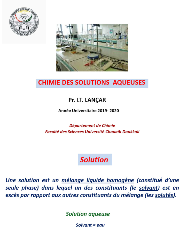Chimie des solutions aqueuses et dilution | PDF | Dissociation (chimie ...