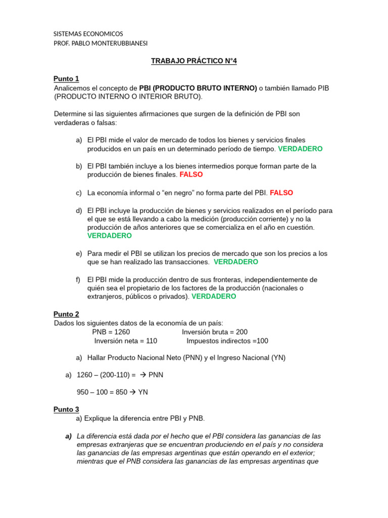 Practico 4 2do 2024 | PDF | Producto Interno Bruto | Índice de precios ...