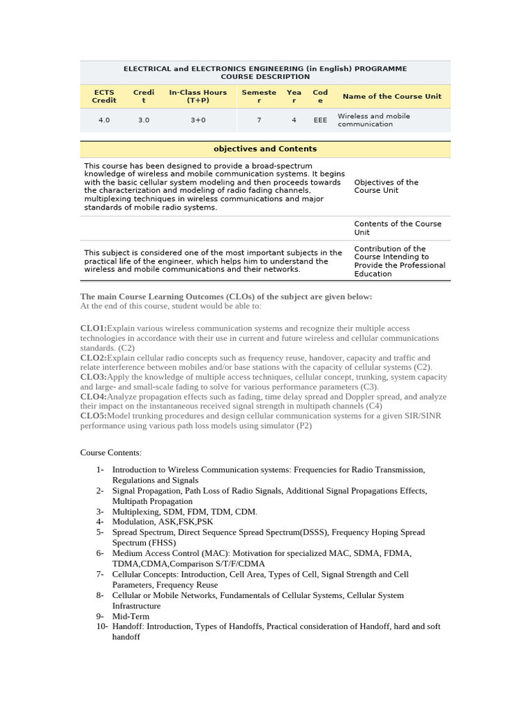 Wireless & Mobile Communication Course | PDF | Cellular Network ...