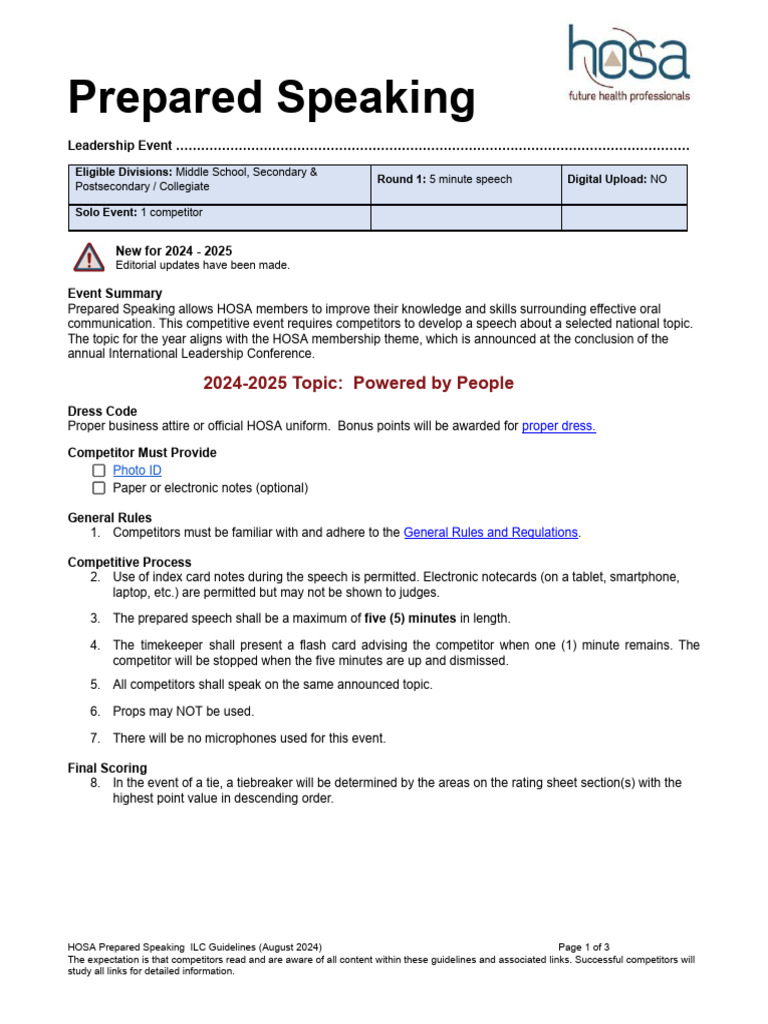 HOSA Prepared Speaking Guidelines 2025 | PDF | Speech | Body Language