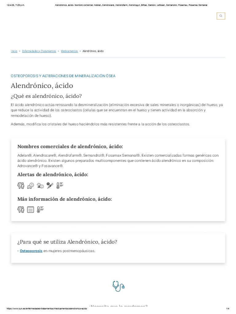 Alendrónico, Ácido. Nombre Comercial - Adelan, Alendrocare, Alendrofarm ...