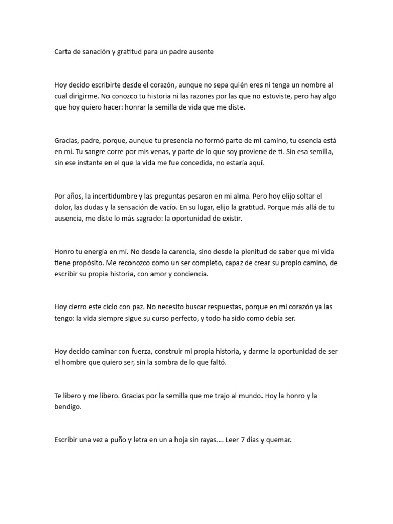 Carta de sanación a un padre ausente | PDF