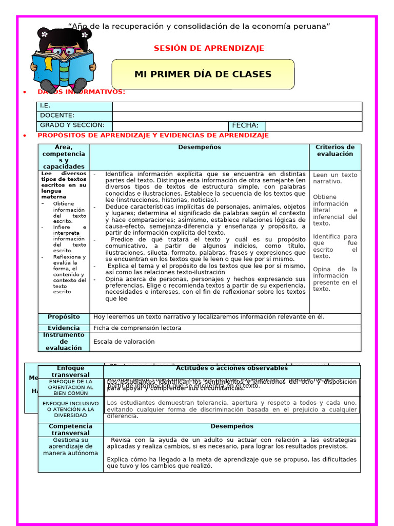 Aprendizaje en el Primer Día de Clases | PDF | Aprendizaje ...