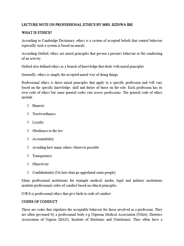Understanding Professional Ethics in Various Fields | PDF ...
