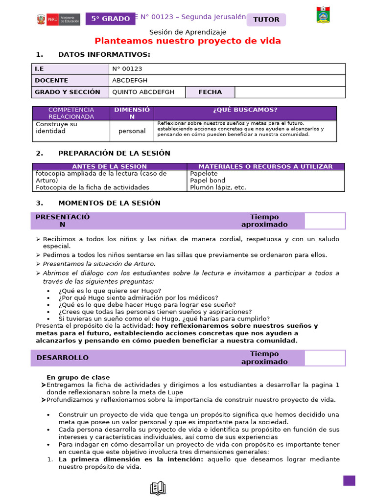 Proyecto de Vida: Reflexiones para 5° Grado | PDF | Aprendizaje | Cognición