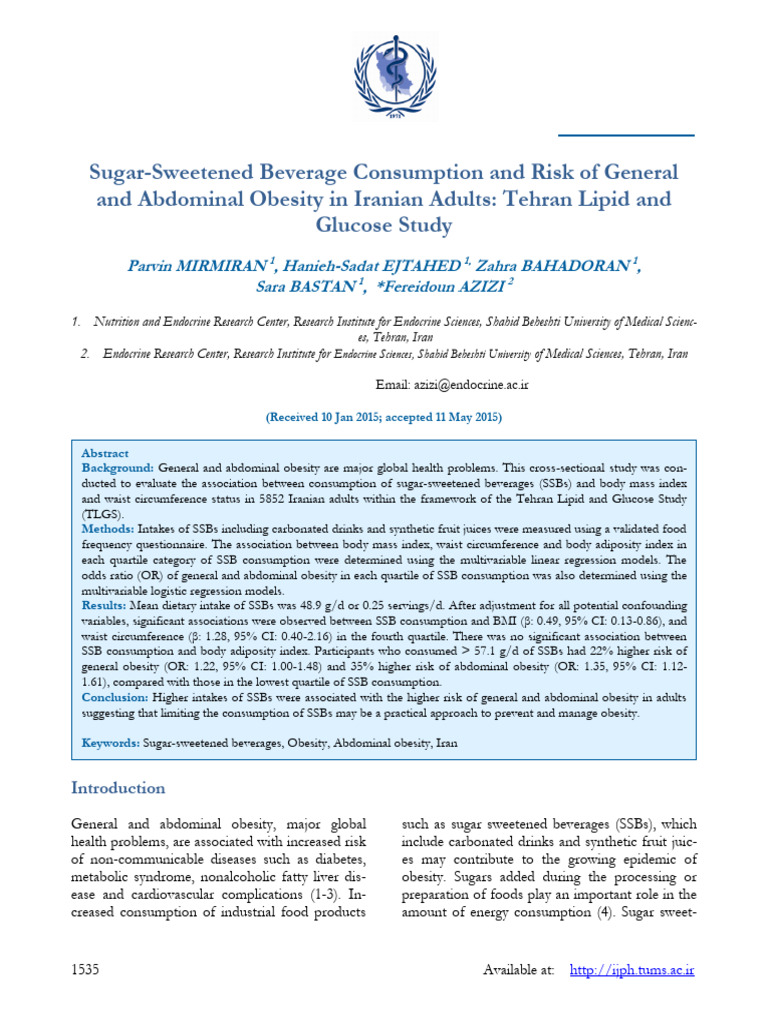 Sugar Sweetened Beverage Consumption And Risk Of General Pdf