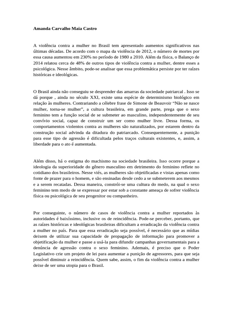 redação nota mil 2 | PDF | Violência | Violência contra as mulheres