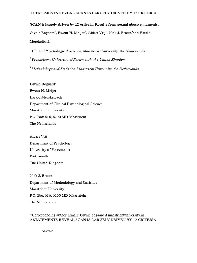 SCAN Methodology: 12 Key Criteria Identified | PDF | Deception ...