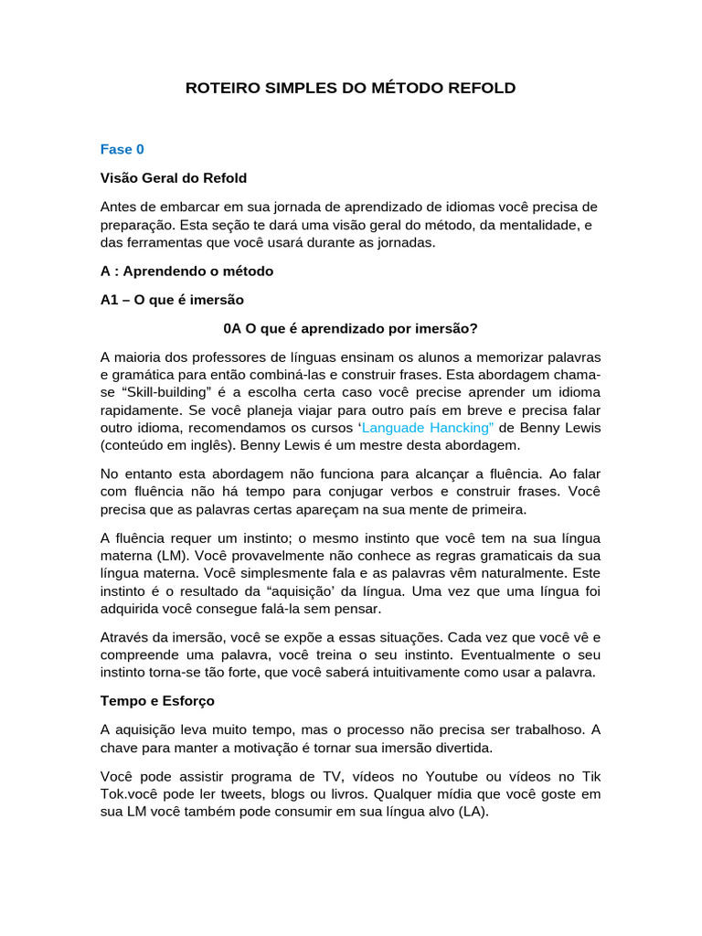 Roteiro do Método Refold | PDF | Aprendizado | Fluência