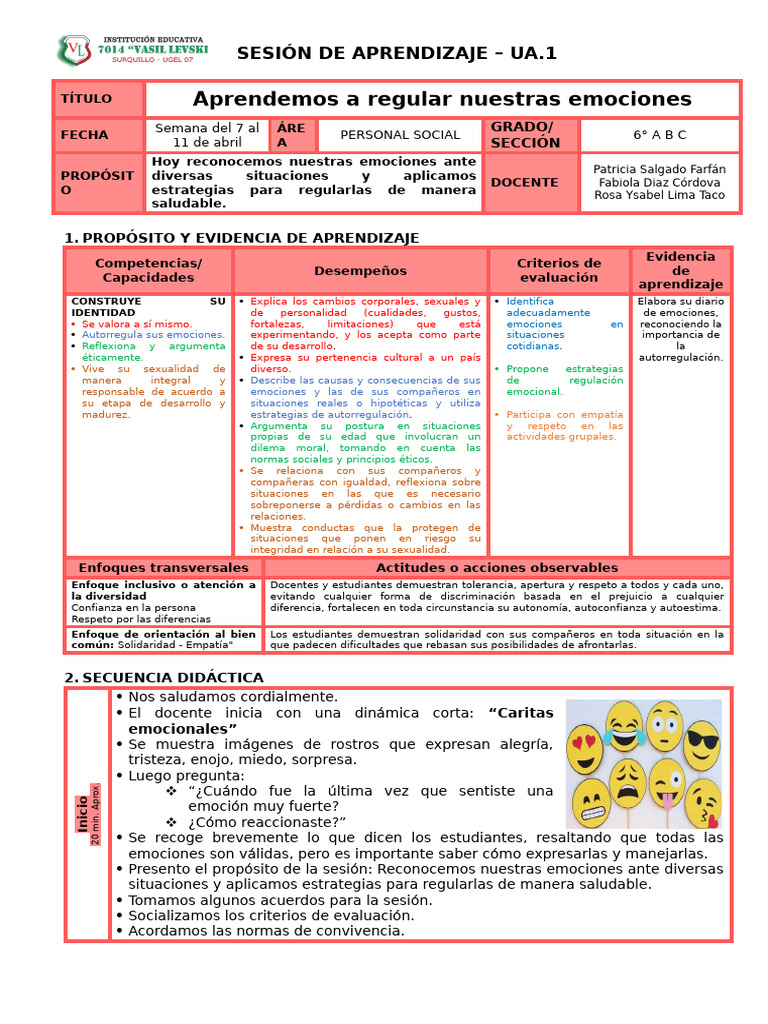 Regulación Emocional en 6° Grado | PDF | Las emociones ...