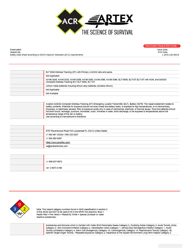 ELT 5000 Distress Tracking Safety Data | PDF | Manganese | Toxicity