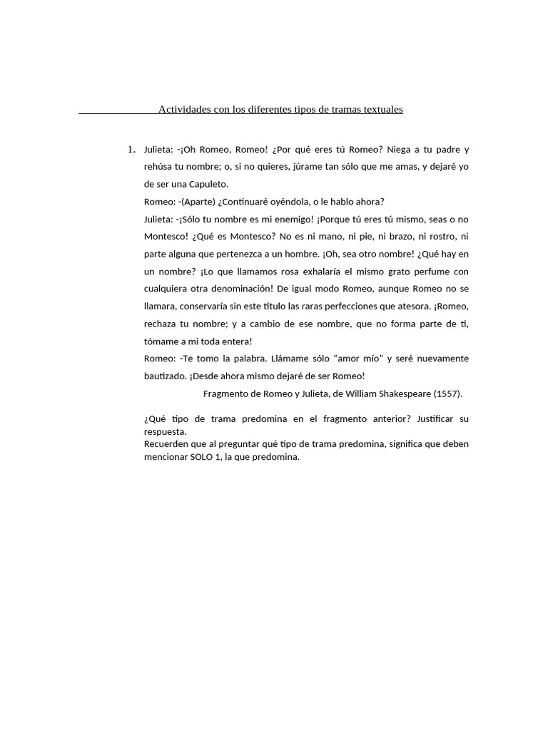 Actividades con los diferentes tipos de tramas textuales | PDF