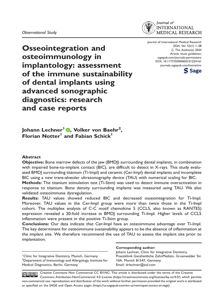 Osseointegration and Osteoimmunology in Implantolo | PDF | Dental ...