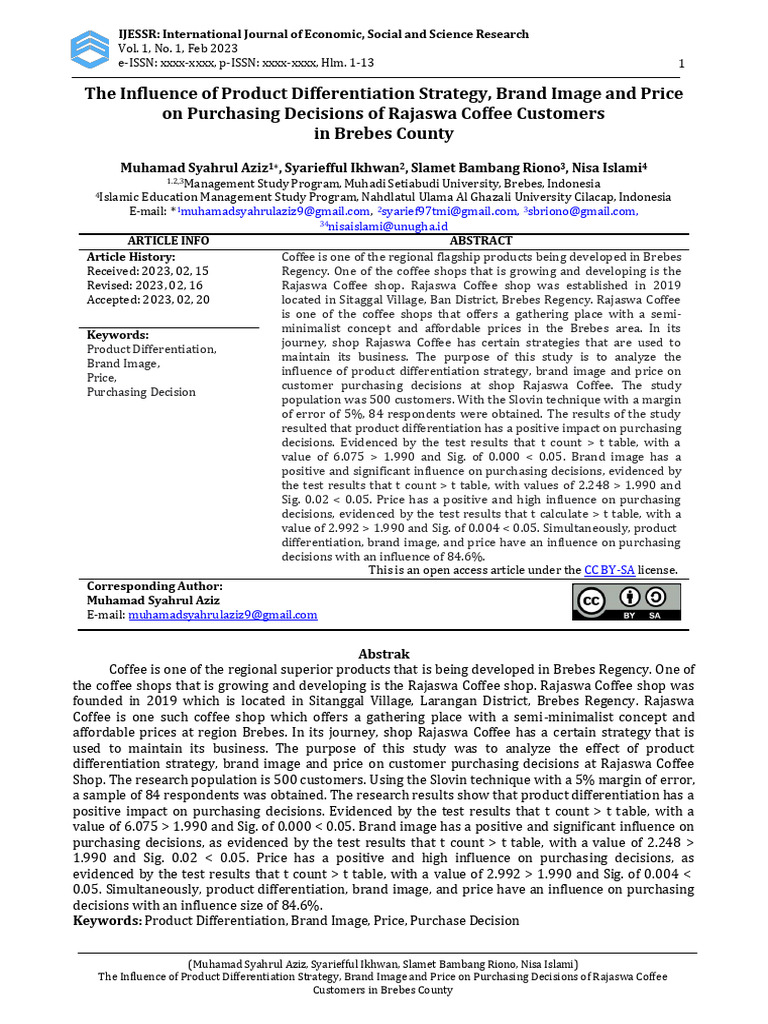 The Influence of Product Differentiation Strategy, Brand Image and ...