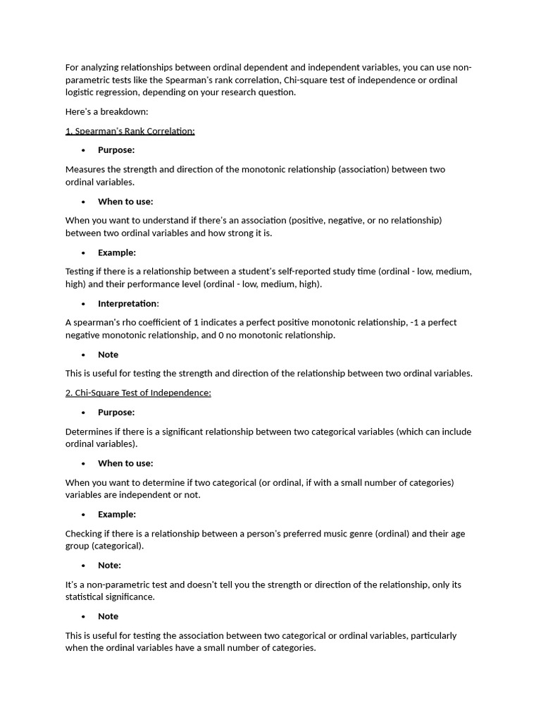 For Analyzing Relationships Between Ordinal Dependent and Independent ...