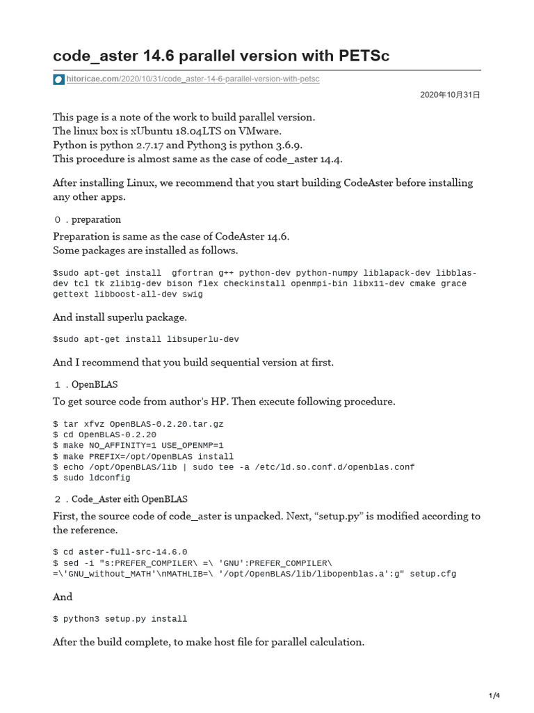 Code_Aster 14.6 Parallel Setup Guide | PDF | Computer Science ...