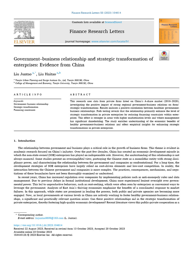 Government-Business Relations in China | PDF | Regression Analysis ...