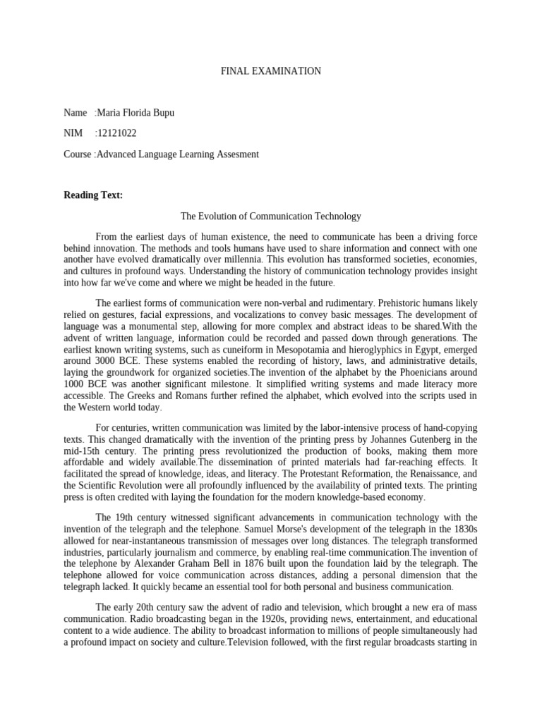 Evolution of Communication Technology | PDF | Communication | Telephone