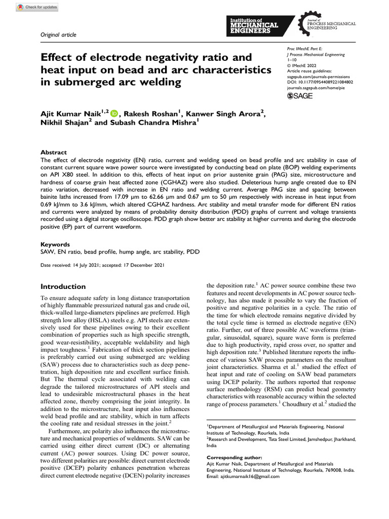 Naik Et Al 2022 Effect of Electrode Negativity Ratio and Heat Input On ...