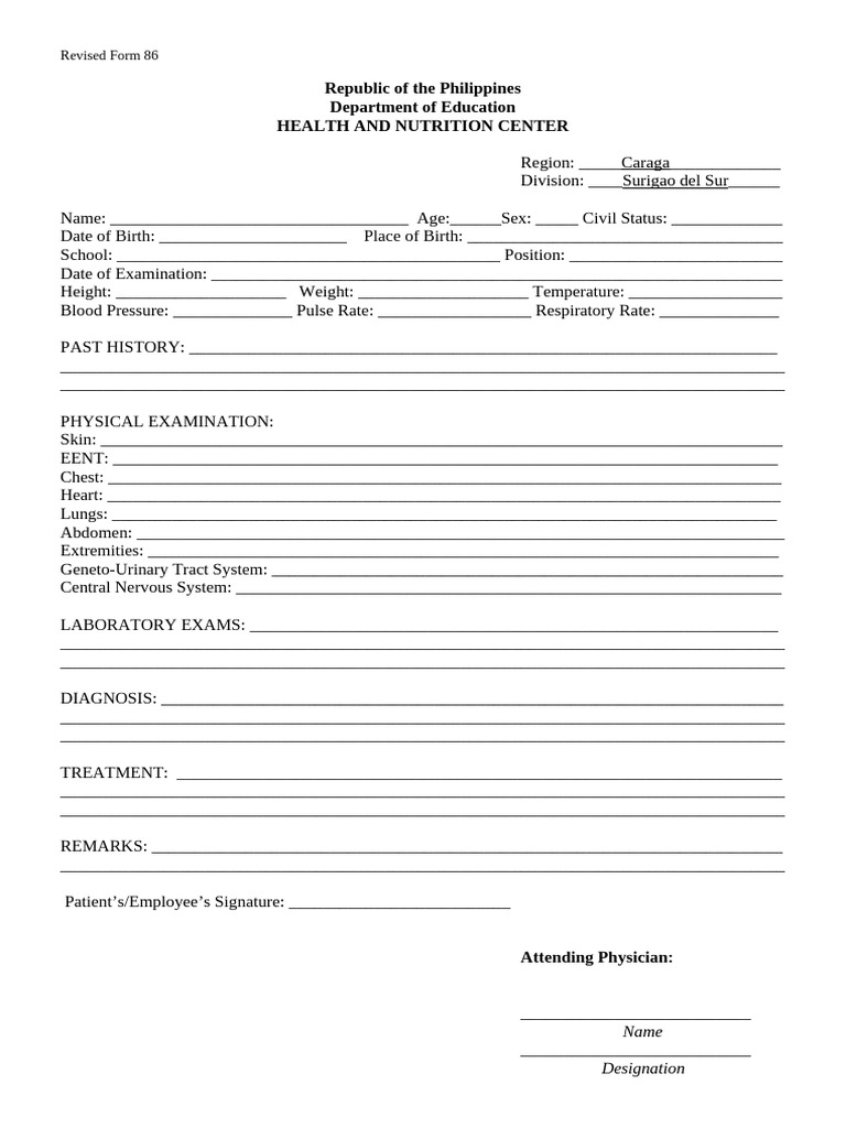 Revised Form 86 for Medical Examination | PDF