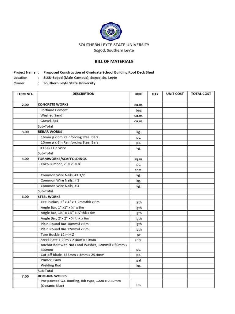 Bill of Materials - Bid Docs | PDF | Pipe (Fluid Conveyance) | Building ...